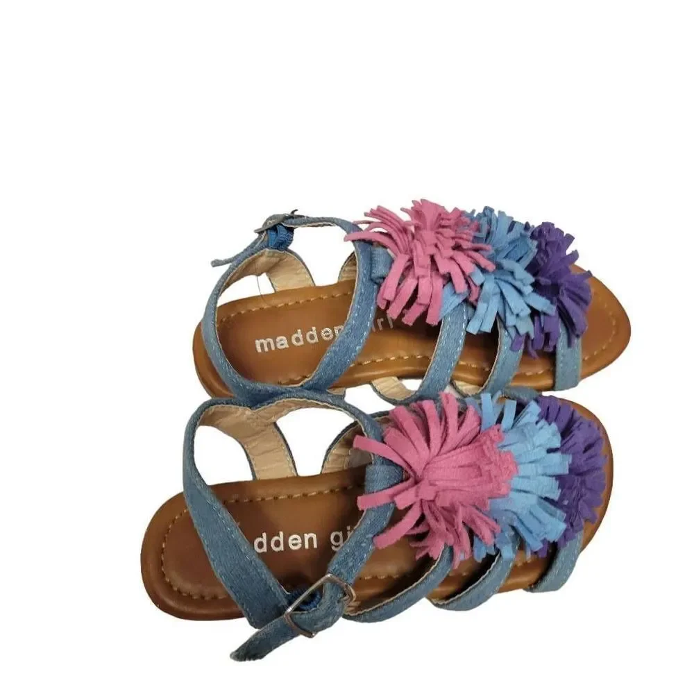 Madden Girl denim pompom sandals 10